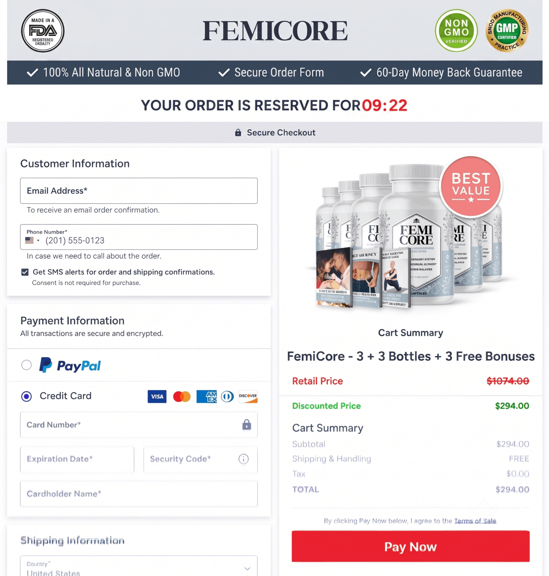 FemiCore-order-page